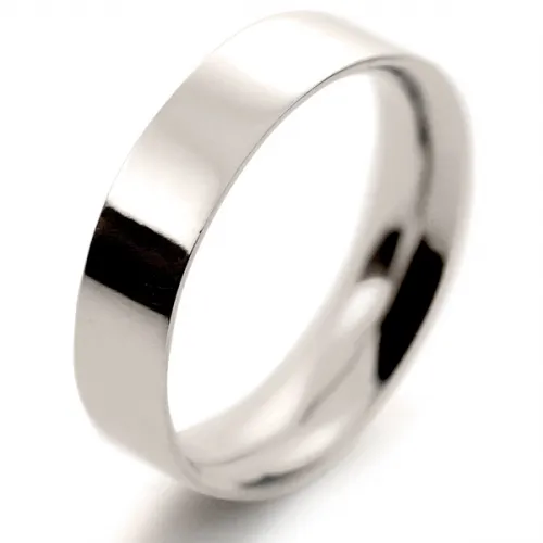 Flat Court Medium - 5mm (FCSM5 W) White Gold Wedding Ring